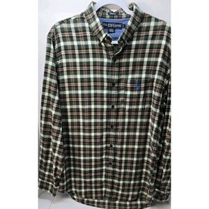 US Polo Assn Men's Flannel Shirt L Green‎ Plaid Button Check Long Sleeve